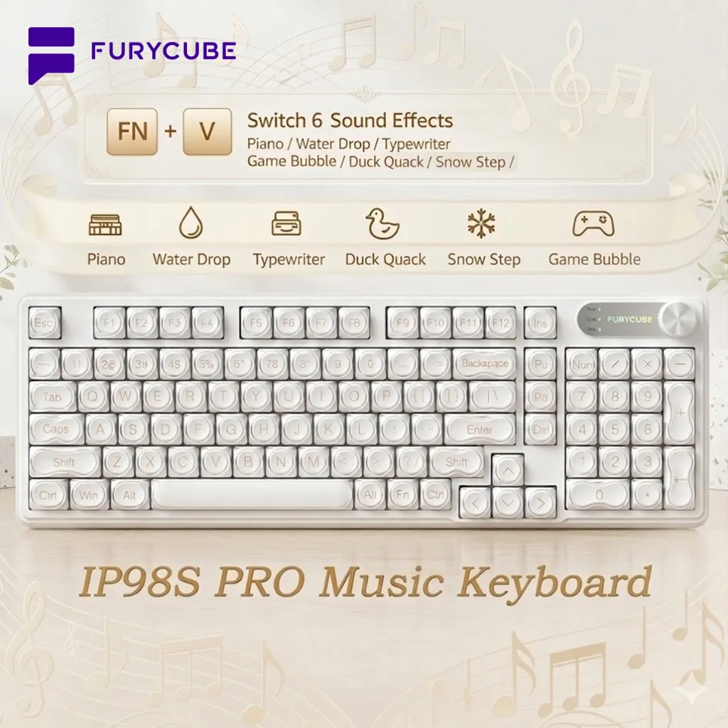 IP98S PRO Membrane Keyboard Music White Foundation RGB 95% Knob Control Gaming Office Keyboard