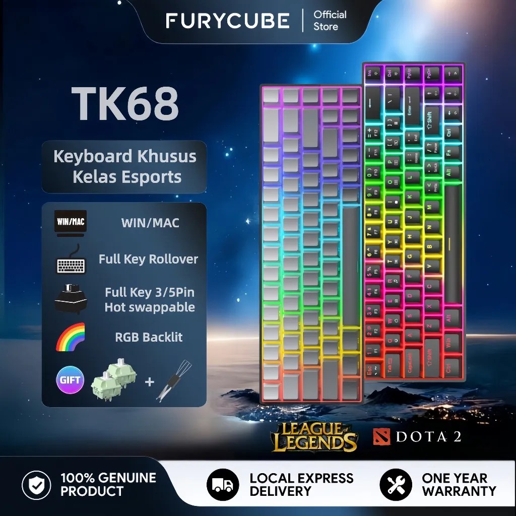 TK68 Wired Keyboard Mechanical Keyboard Gaming RGB Backlight 68% Layout Blue/Brown/Red Switch