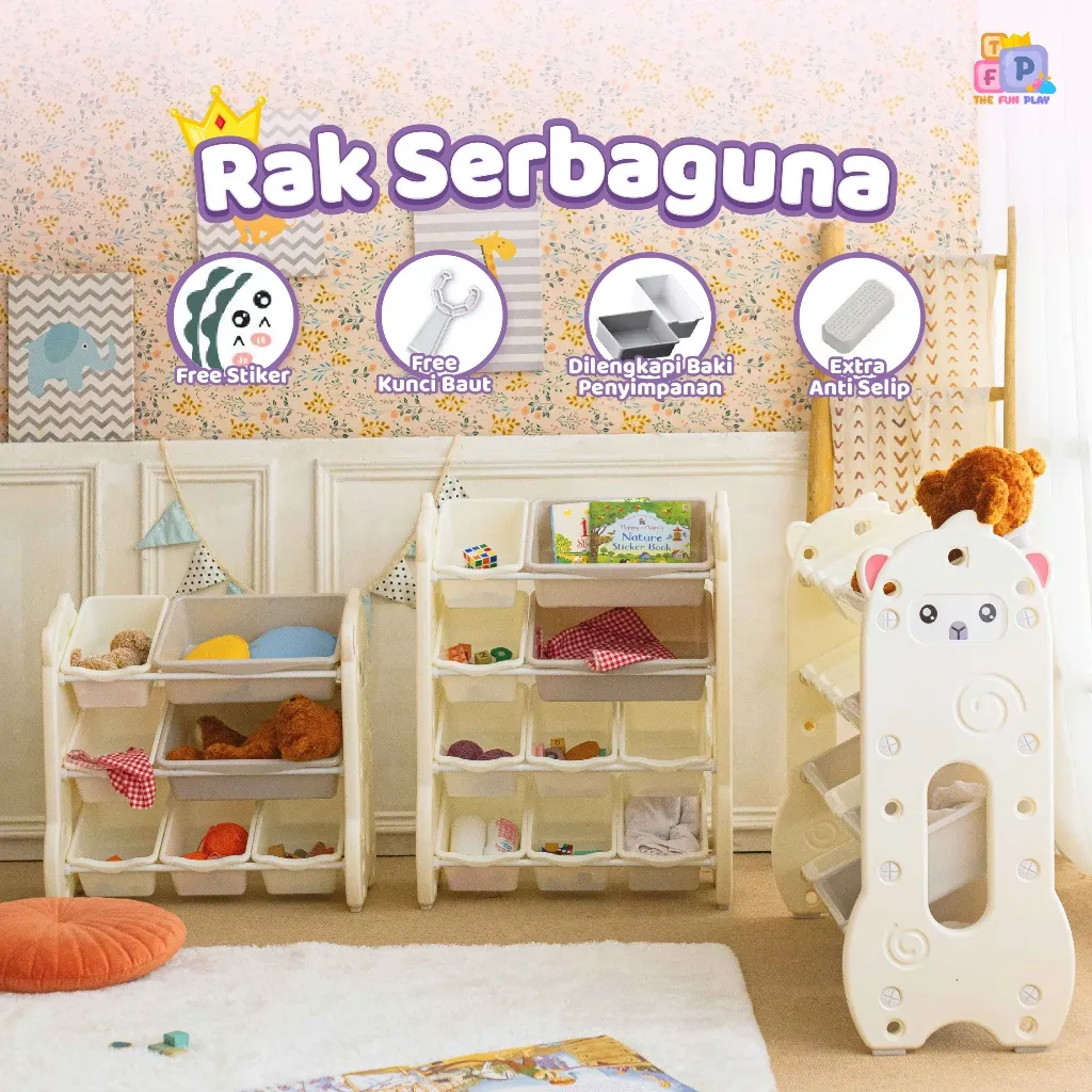 TheFunPlay Rak Serbaguna Rak Mainan Anak Rack Shelf Organizer Tempat Mainan Anak Rak Buku Anak Rak Penyimpanan Mainan Anak Portable Praktis Multifungsi