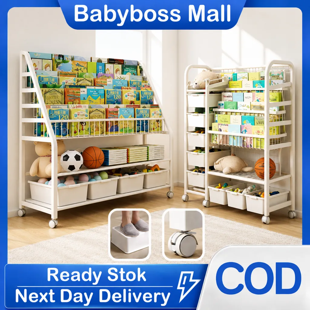 Rak Buku Susun Serbaguna Tempat Rak Buku Anak Rak Portable Roda Rak Mainan Rak Roda Toy Storage