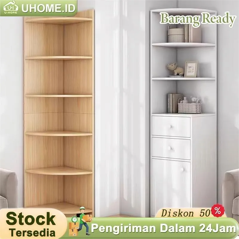 Rak Buku Dengan Laci Rak Sudut Oval Ruang Tamu Rak Sudut Kayu Rak Buku Setengah Terbuka Rak Mainan 40x40x180CM