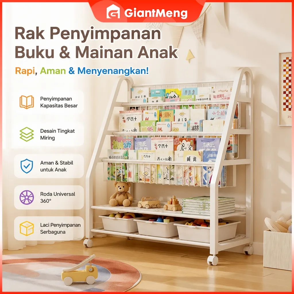GiantMeng-Rak Mainan Anak Dengan Roda Baja Karbon/Rak Buku & Penyimpanan Serbaguna Untuk Semua Barang