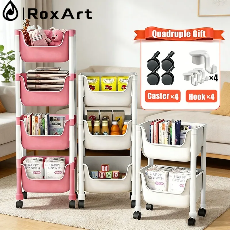 Roxart Rak Susun Roda Rak Buku Anak Lemari Buku Rak Dapur/Kamar Mandi Tempat Penyimpanan Mainan