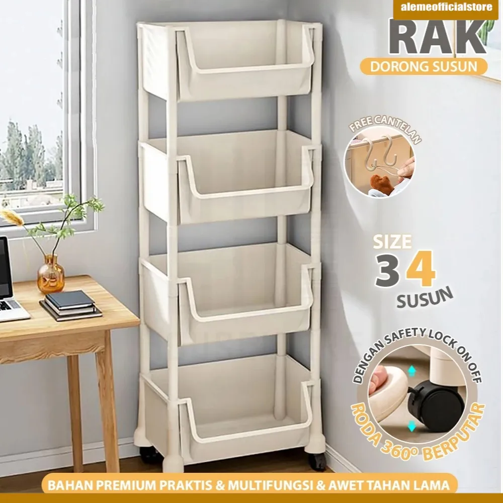 Rak Susun Serbaguna 3-5 Tingkat dengan Roda | Rak Buku Mainan Dapur Kamar Mandi