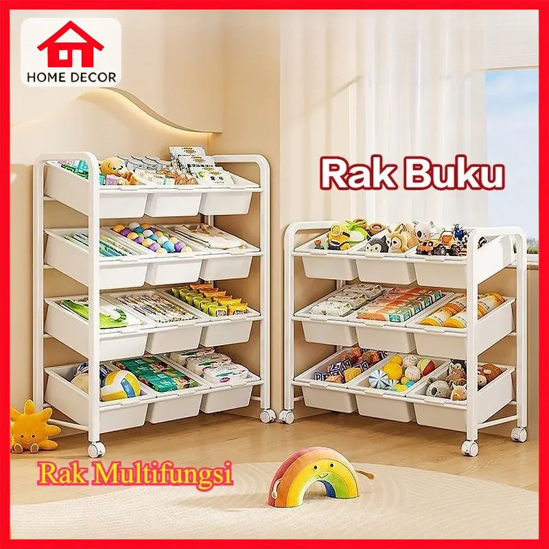 Home Decor - Rak Mainan Anak Roda Rak Susun Plastik Kabinet Buku Tempat Penyimpanan Serbaguna