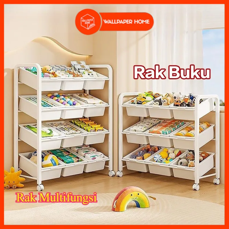 WALLPAPER HOME OFFCIAL STORE - Rak Mainan Anak Roda Rak Susun Plastik Kabinet Buku Tempat Penyimpanan Serbaguna