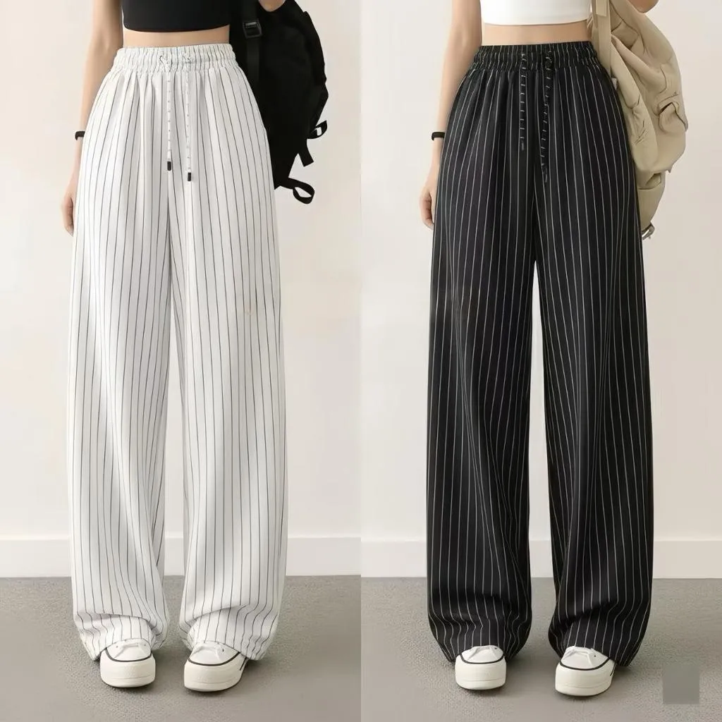 Everyday Pants - Stripe Pants - Celana Panjang Wanita Baggy Kantor Kuliah Motif Garis Kulot Pinstripe