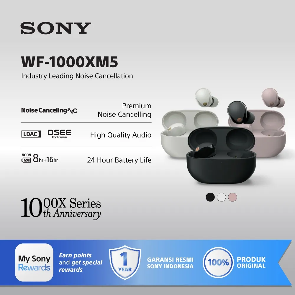 SONY WF-1000XM5 Noise Cancelling True Wireless Earbuds with Hi-Res Audio, Bluetooth 5.3, LDAC, 8 Hours Battery