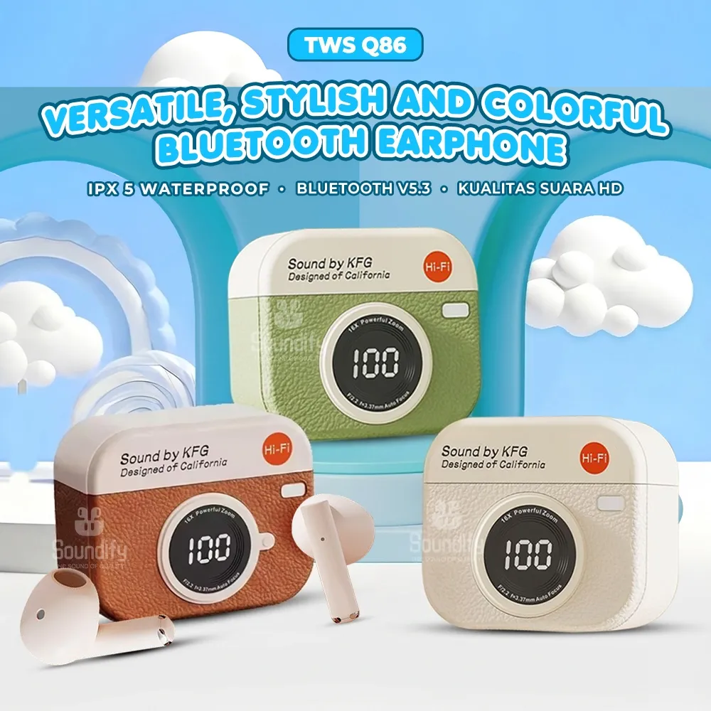 [SOUNDIFY] TWS Camera Retro Extra Bass Q86 Headset Bluetooth Mini Waterproof Earphone True Wireless