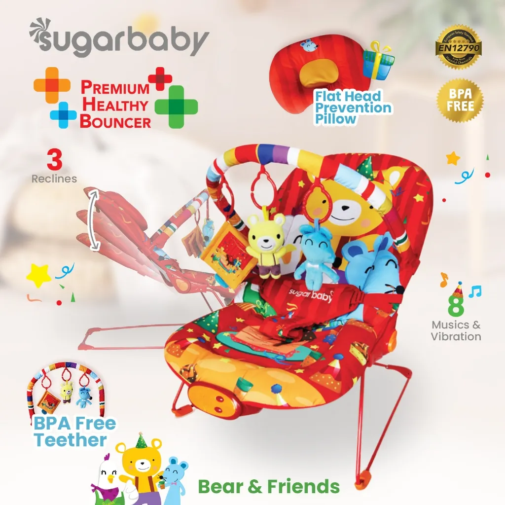 Sugar Baby Premium Healthy Bouncer Bayi 3 Recline - Bear & Friends