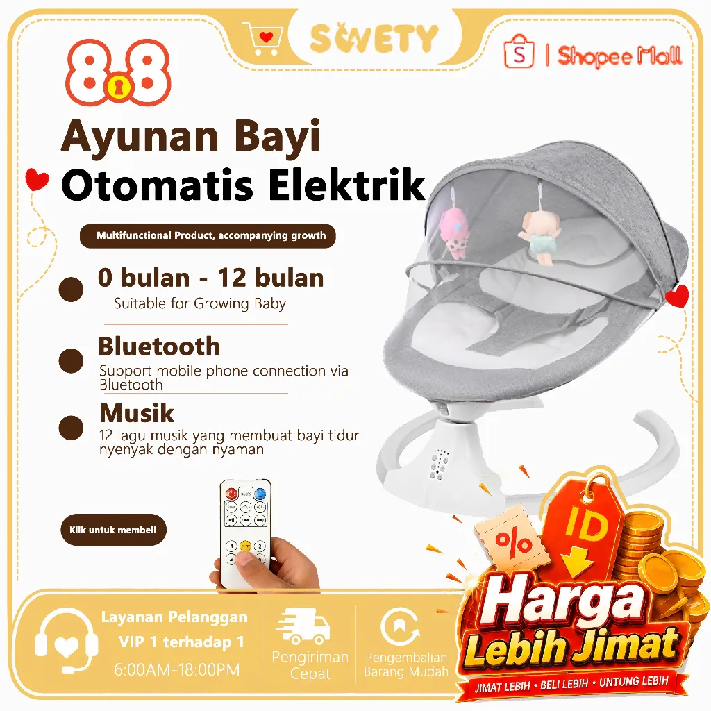 [Garansi 30 hari]SWETY Ayunan Bayi Otomatis Elektrik Lipat Baby Swing-baby bouncer electric