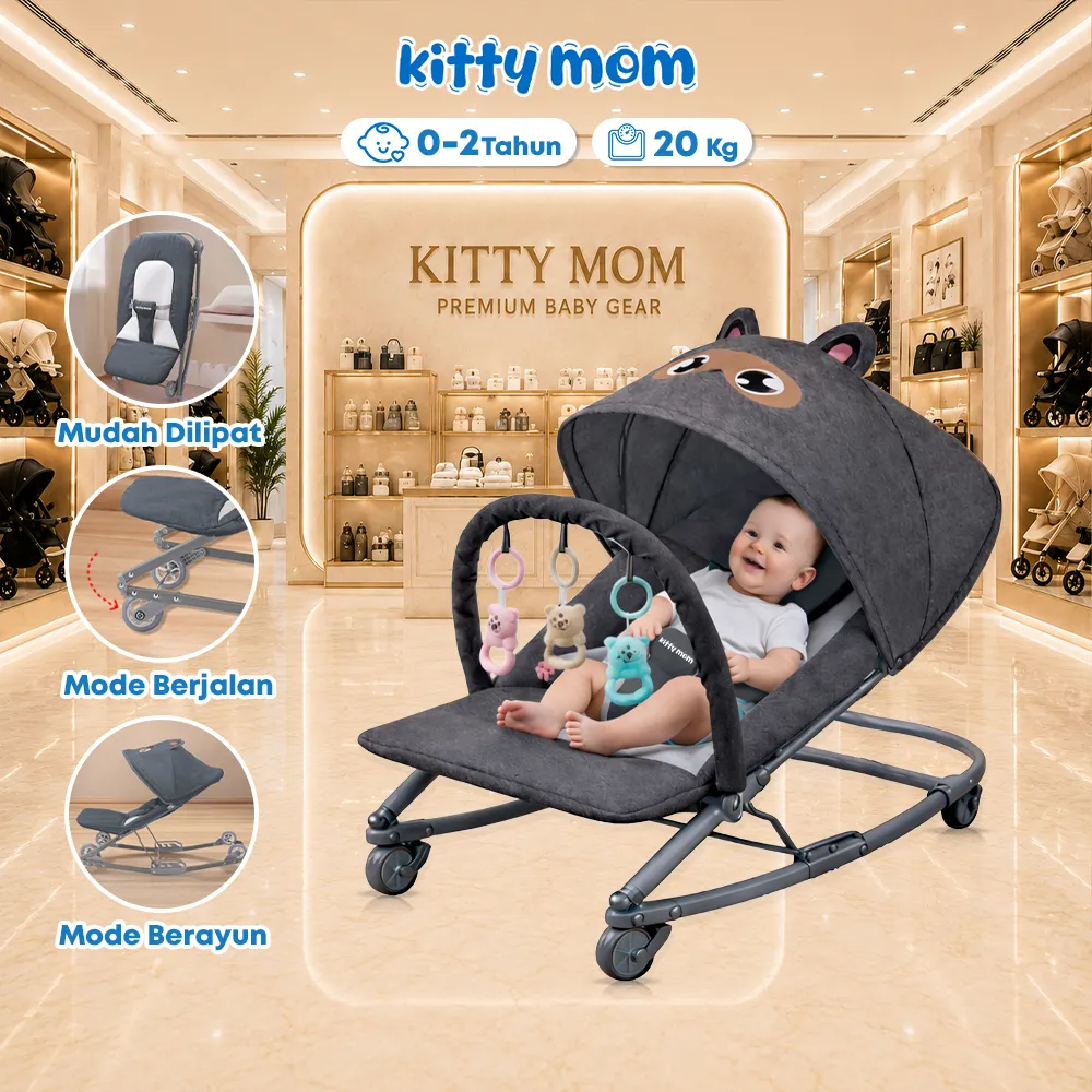 Kitty Mom Rocking Chair portable 2in1 Multifungsi Baby Bouncer Lipat Ayunan Bayi 0-6 Bulan | Ayunan Bayi | Baby Swing