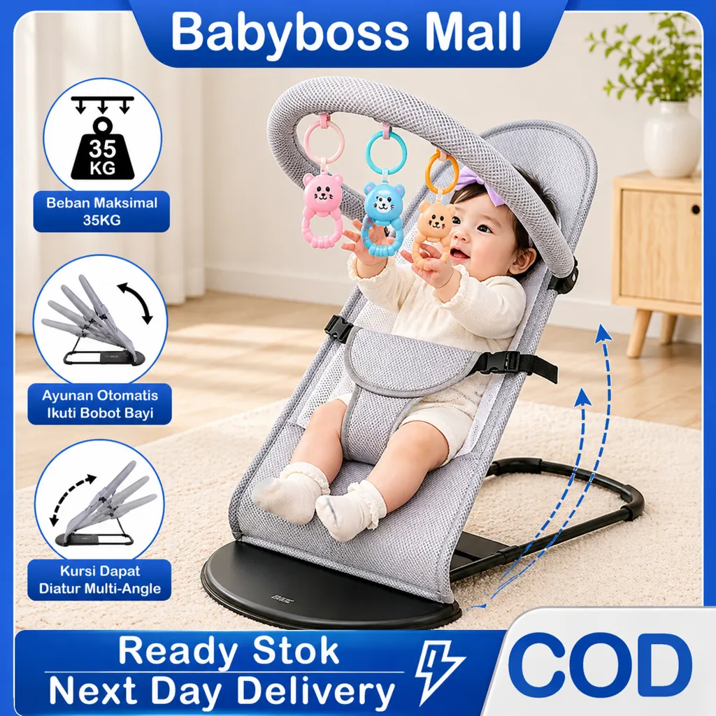 BabyBoss Kursi Ayunan Bayi Lipat Otomatis Elektrik Bouncer Bayi Nyaman Tempat Tidur Bayi Portable Mudah Dibawa
