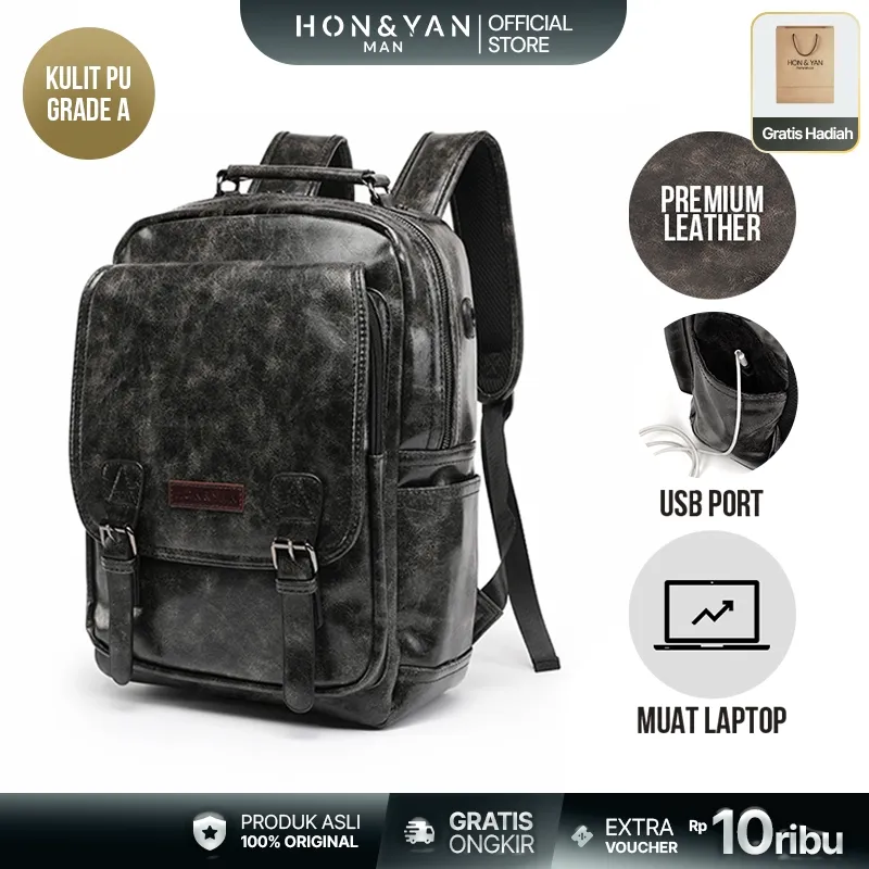 [FREE PAPER BAG] HONYAN MAN PREMIUM Tas Ransel Pria Jasper Backpack Tas Kerja Tas Laptop Tas Kulit