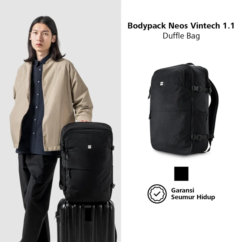 Bodypack Neos Vintech 1.1 Laptop Backpack Tas Ransel Kerja Kuliah Sekolah Ringan Stylish - Hitam