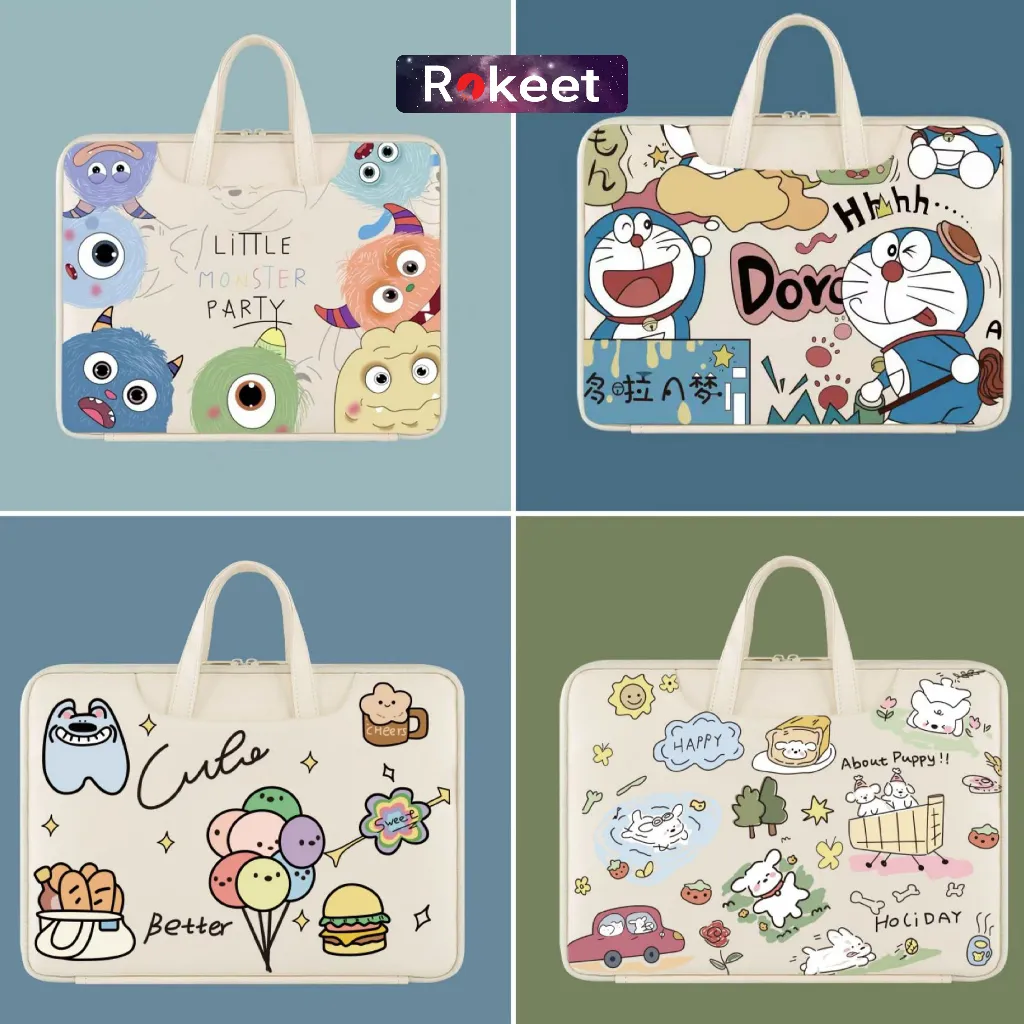 Rokeet Cute Laptop Sleve Tas Laptop 15.6-16 inch Motif Unik Stylish Multifungsi Anti Guncangan + Bisa Pasang di Koper