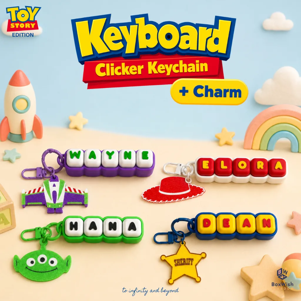 Gantungan Nama Custom 3D Keyboard Fidget Clicker Toy Story | Personalized Keychain Nama Anak | Mainan Klik Sensory Toy | Hadiah Unik