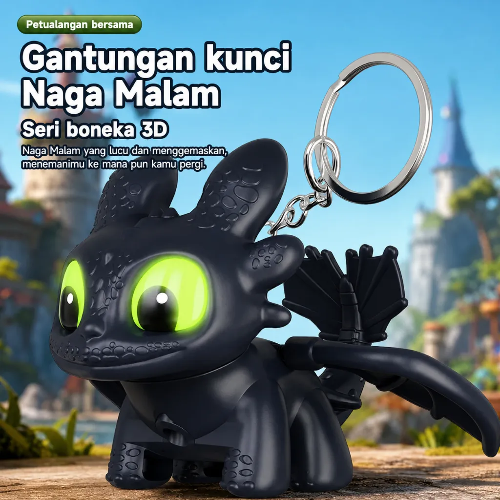 [TOYSTARS] Toothless Gantungan Kunci Figur Naga Mini Lampu LED | Aksesoris Tas & Kunci Lucu