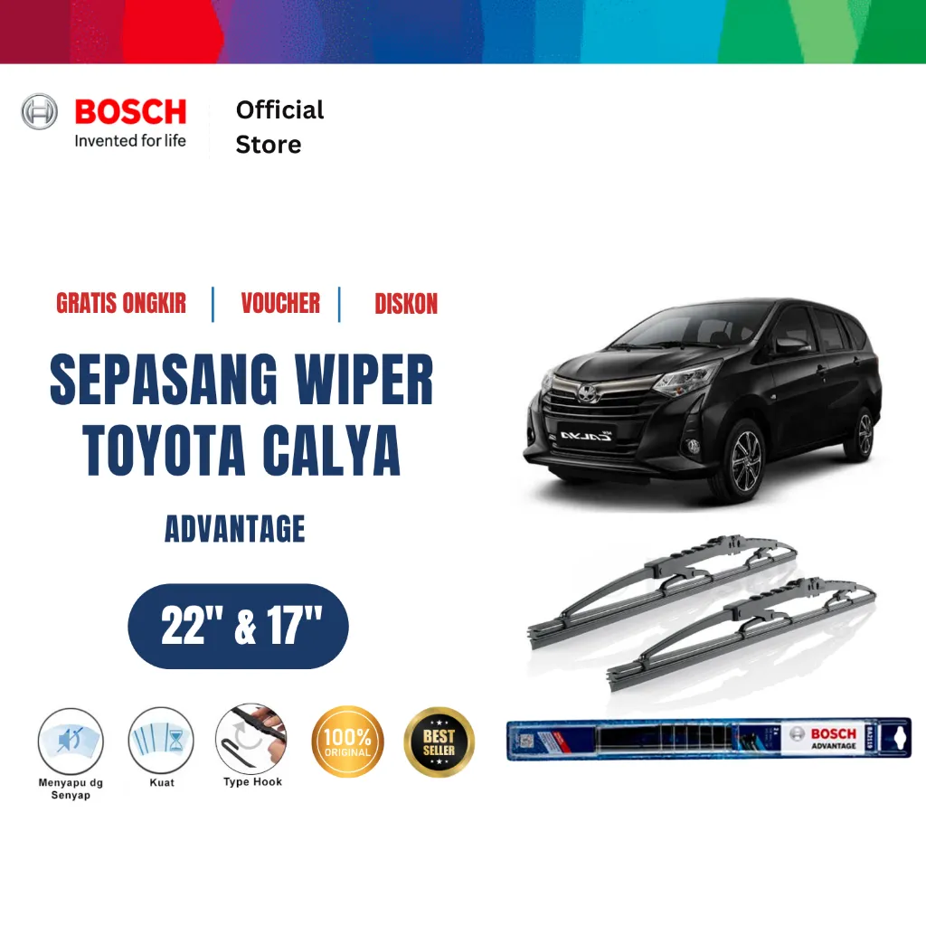 Bosch Sepasang Wiper Kaca Mobil Toyota Calya Advantage 22 dan 17 Inci