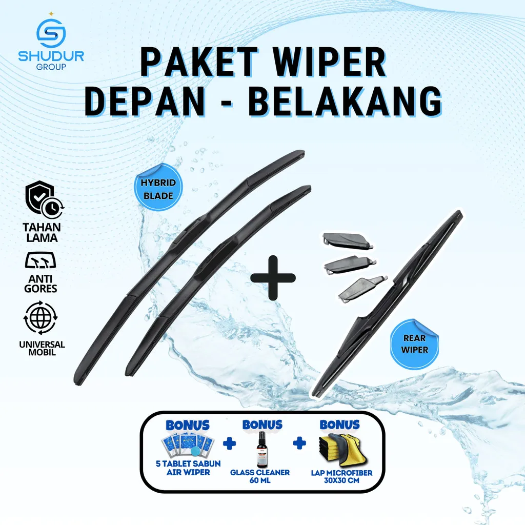 [HEMAT] Wiper Mobil Hybrid Blade Kaca Depan dan Wiper Kaca Belakang Universal Bonus 3 Produk