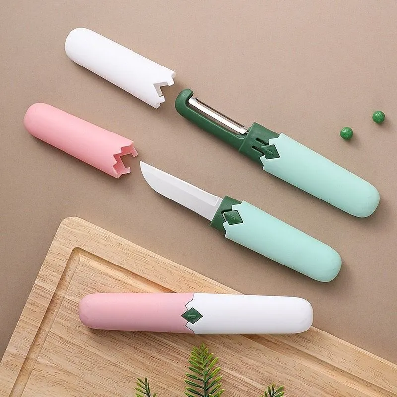 Pisau 2 in 1 Alat Pengupas Buah Sayuran Serbaguna Sisi Pisau & Peeler Lipat Portable Stainless Steel MALLSHOPPING