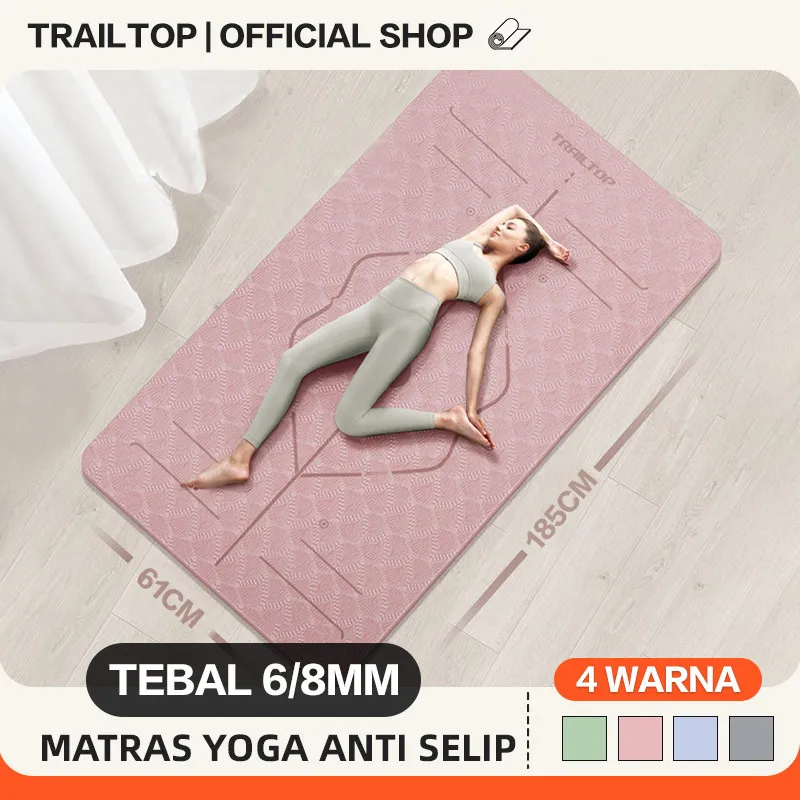TrailTop Matras Yoga TPE Anti Selip 2 Sisi Peredam Suara Anti Goyang Alat Olahraga Di Rumah