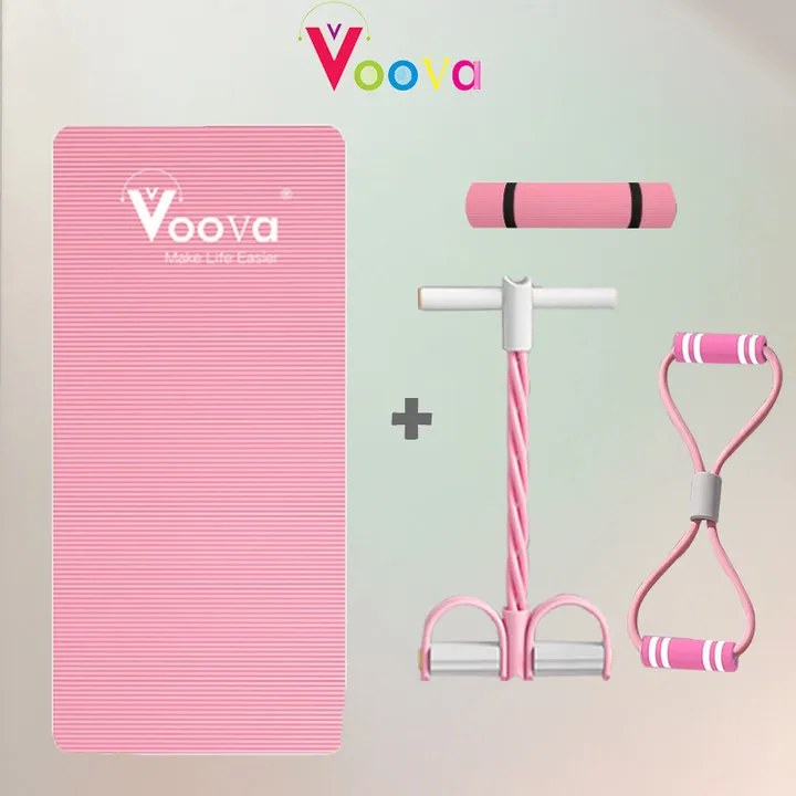 VOOVA Paket Hemat Bundling Olahraga Lengkap/ Set Olahraga di Rumah/ 4 IN 1 Set Olahraga/ Set Yoga/ Paket Lengkap Alat Olahraga/ Matras dengan Tummy Trimmer dan Tali Yoga Elastis Nyaman dan Anti Slip