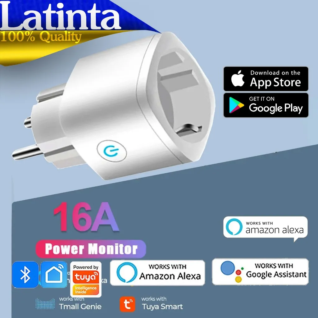Colokan Steker listrik Otomatis / Manual 220V 16A pakai App Tuya Smart Plug Wifi Switch on off max 3500 watt Socket Smart Home Wireless EU Plug Ada Power Monitor Outlet Timer Socket 16A Via Smart Life Works with Alexa