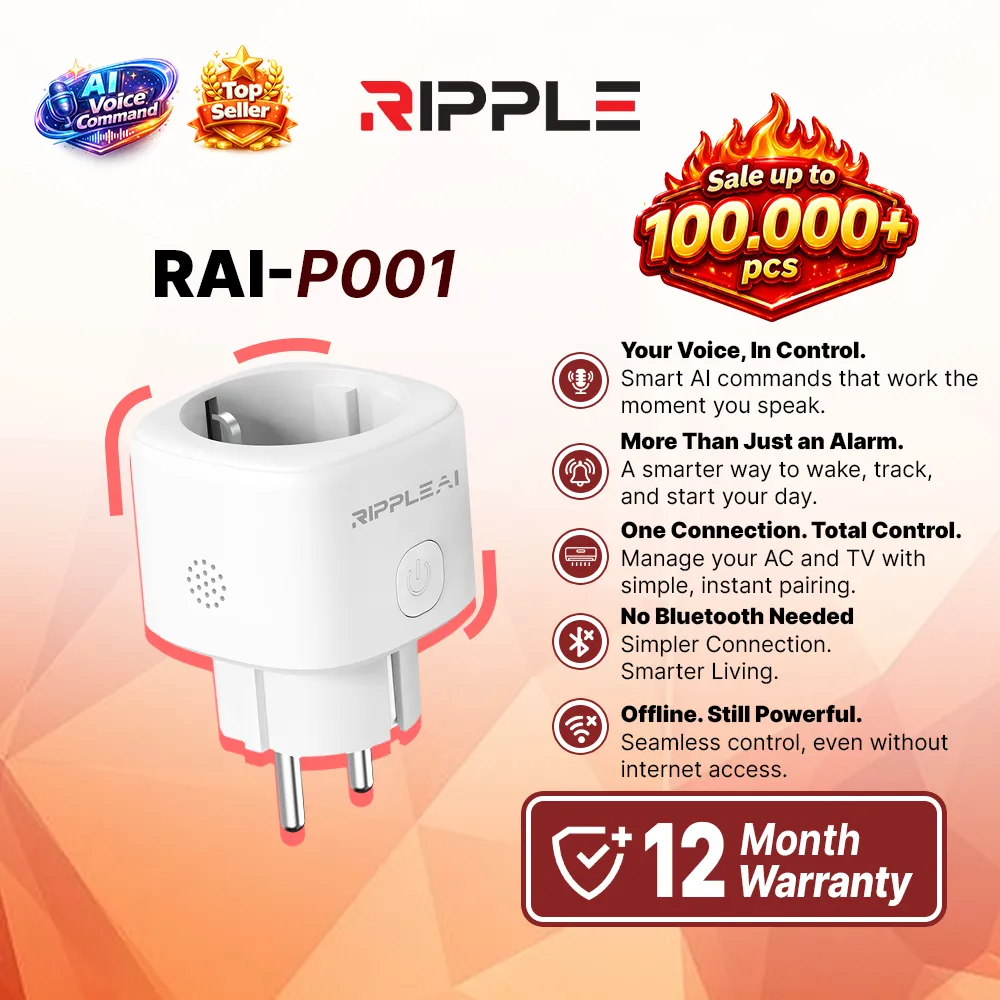 Ripple P001 Voice Control Smart Socket Smart Plug 16A Wireless Saklar with Colokan Energy Monitoring Statistic Smart Home