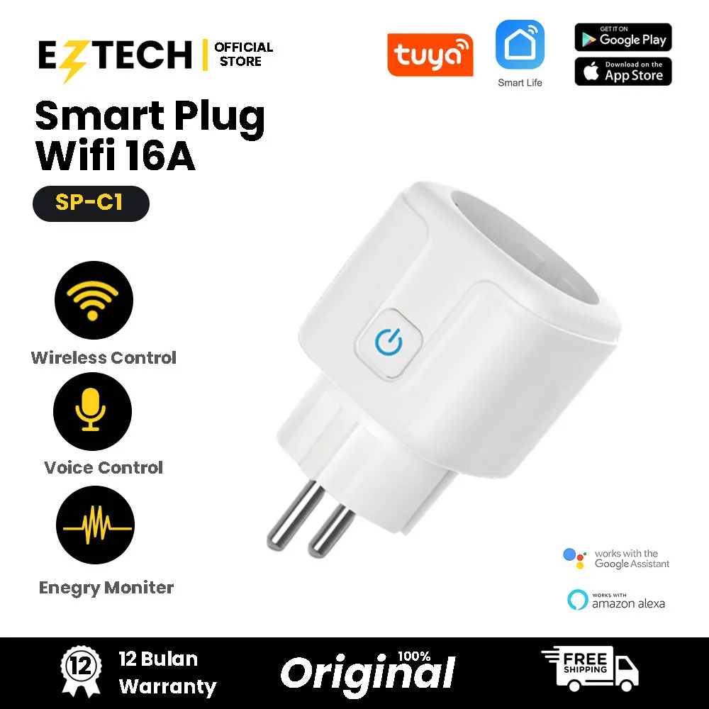 [Paket Promo]EZTECH Smart Plug Wifi Wireless Colokan 16A Stop Kontak Staker Steker Listrik Pintar Smart Home Tuya [EZTECH]