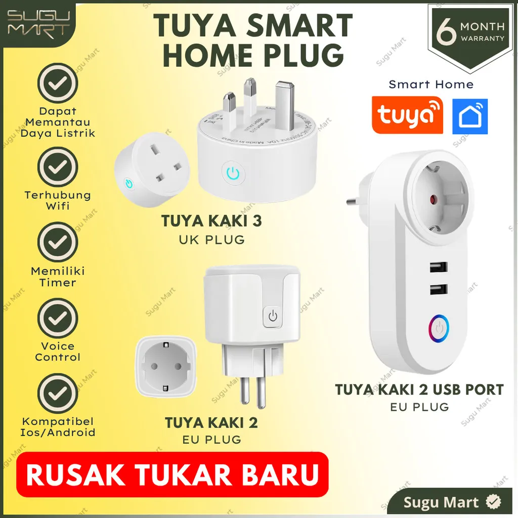 Tuya Wifi Smart Home Plug Kaki 3 / Kaki 2 / Kaki 2 + USB | Colokan Kaki 3 16A | Steker Kaki 3 | Tuya Kaki 3 | Stop Kontak Pintar | Stop Kontak Tuya | Tuya Smart Live | Smart Plug Wifi