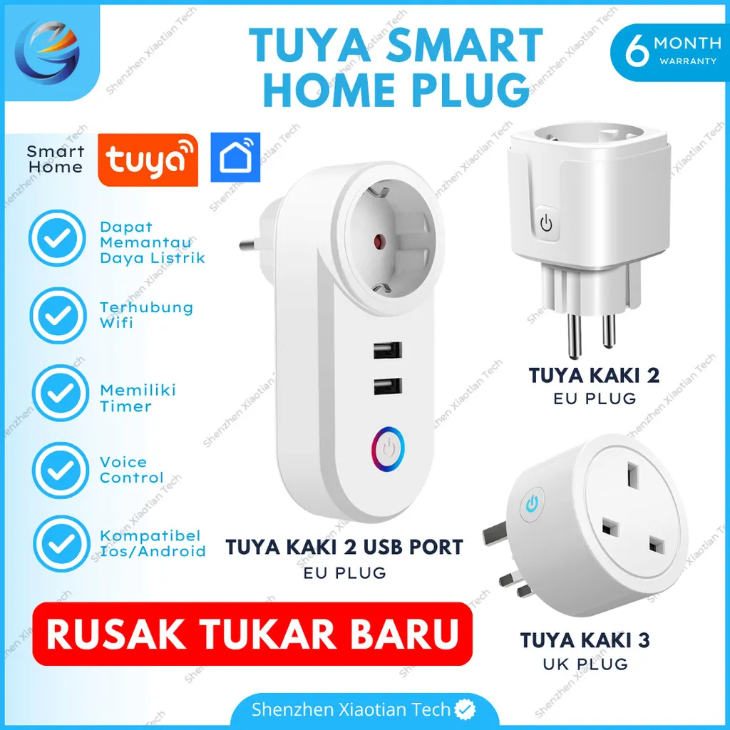 TUYA Smart Plug Kaki 2, Tuya Kaki 3, Tuya Kaki 2 dengan USB Port | Steker WiFi Smart Plug WiFi Wireless IoT Colokan Stop Kontak Pintar Smart Home 16A