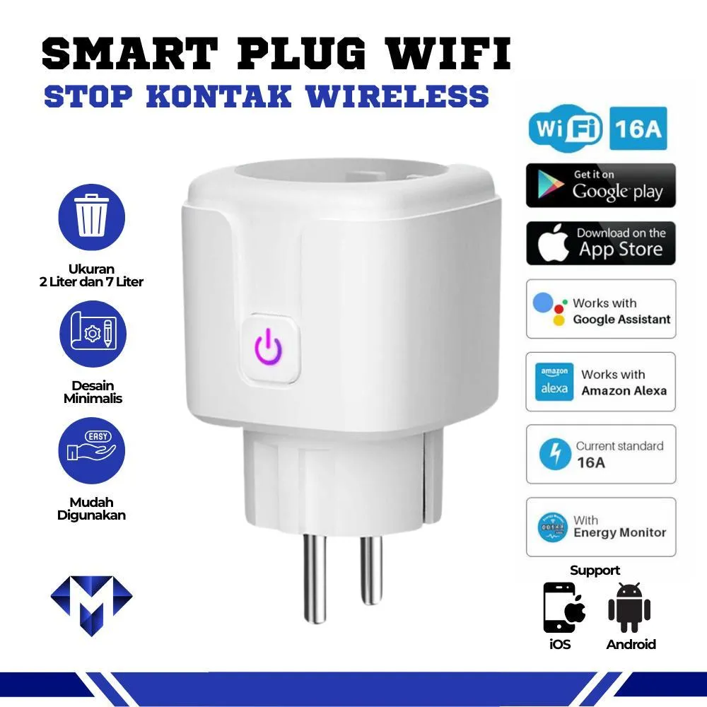 Colokan Stop Kontak Wireless Steker Tuya Smart Plug WiFi EU Plug 16A Monitoring Koneksi Smartphone