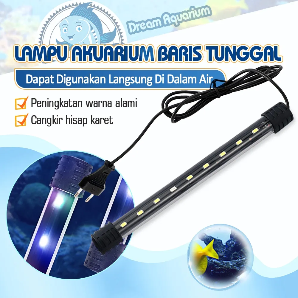 Lampu Aquarium Akuarium aguarium LED Celup 20cm 30cm 40cm PUTIH / biru / Warna Warni satu baris lampu