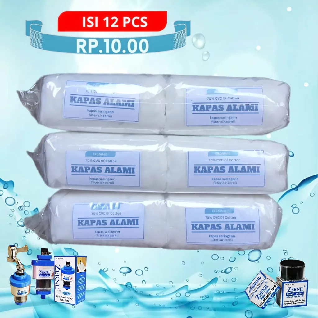 Isi 12 pcs Zernii Filter Water Kapas Alami Saringan Air
