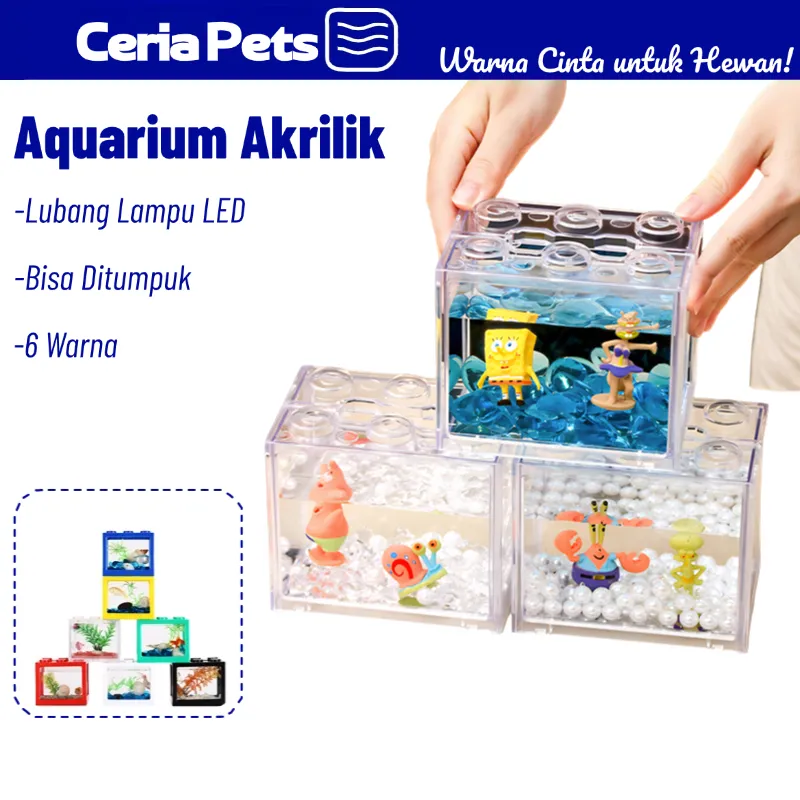 Aquarium Mini Akrilik 12x8cm Akuarium Ikan Hias Aquarium Block Ikan Hias Emas Kura-kura Kandang