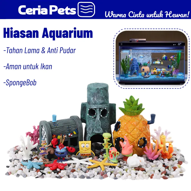 Hiasan Ornamen Aquarium SPONGEBOB Miniatur Bahan Resin Untuk Dekorasi Dasar Aman Untuk Ikan