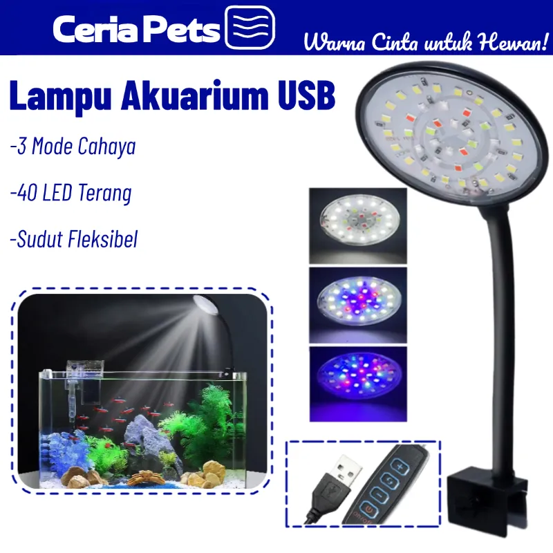 Lampu Akuarium USB LED 7W 40 Lampu 3 Mode Cahaya Hemat Listrik Klip Fleksibel lampu LED aquarium