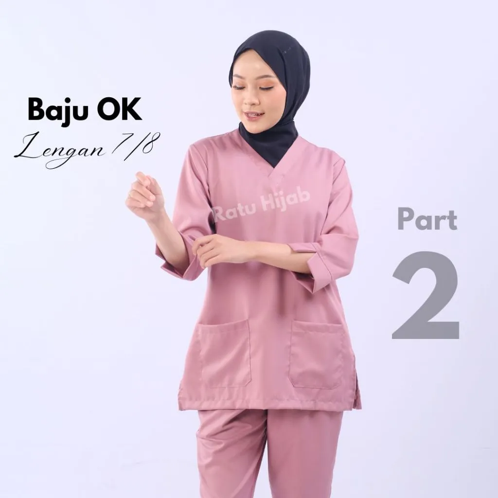 Baju OK Lengan 7/8 One set Jaga Perawat Nakes Pakaian Seragam Kerja Bidan Dokter BahanToyobo