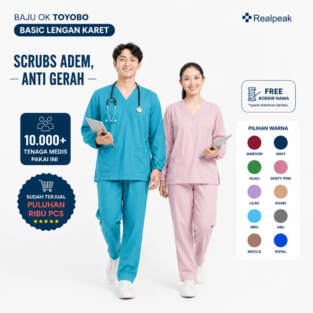 REALPEAK - Baju OK OKA Lengan Karet Seragam Perawat Medis Scrub One Set Nyaman
