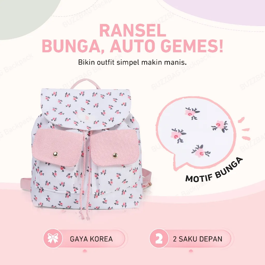 BuzzBag- Tas bahu ins kanvas bunga lucu tas sekolah wanita berkapasitas besar korea import fashion kuliah tas ransel laptop backpack tas sekolah wanita backpack lucu korea tas korean style tas sekolah muat banyak tas ransel wanita lucu