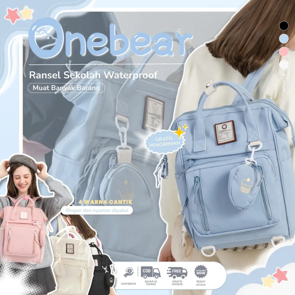 Onebear backpack korea sma wanita tas sekolah ransel Fashion waterproof laptop backpack Jepang retro tas ransel wanita import korea tas ransel wanita import korea tas ransel sekolah cewek SJB01