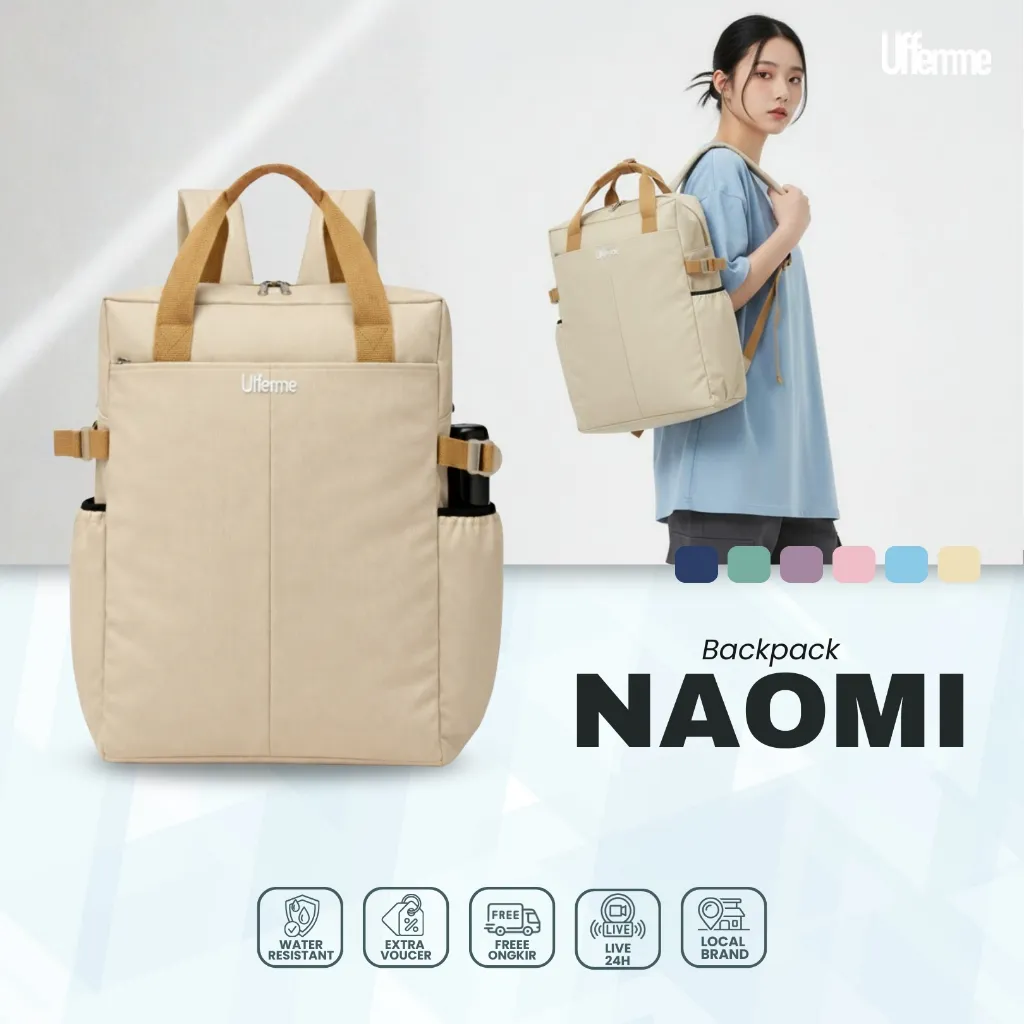 Tas Ransel Wanita Tas Sekolah Tas Laptop Backpack Tas Kuliah Kerja Wanita Naomi Uffemme