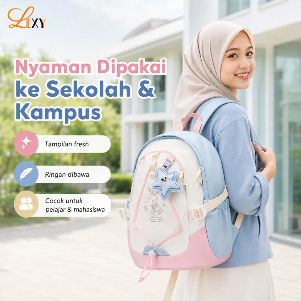 LEXY Tas Ransel Wanita Tas Sekolah Korea Style Anti Air Backpack SMP SMA Premium