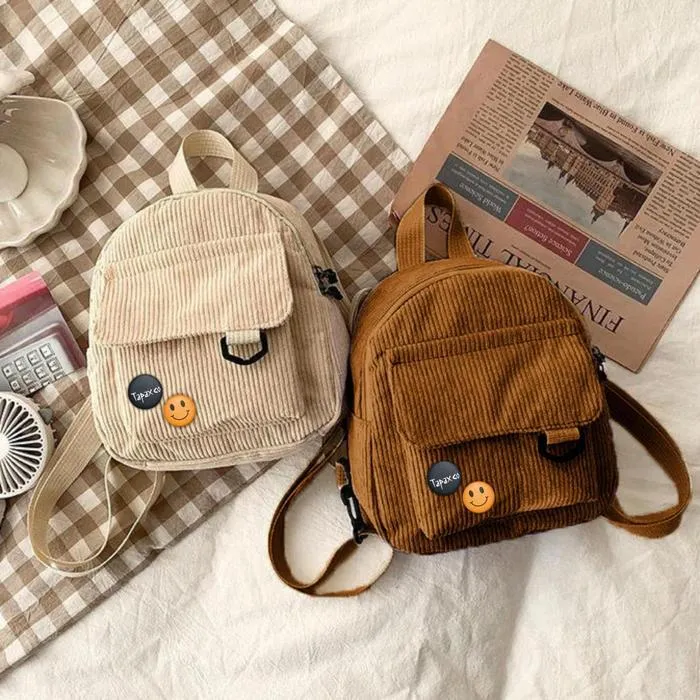 TAPAXCO - Ransel Backpack Mini Pria Wanita Tas Unisex Corduroy Mina FREE 2 BROSS