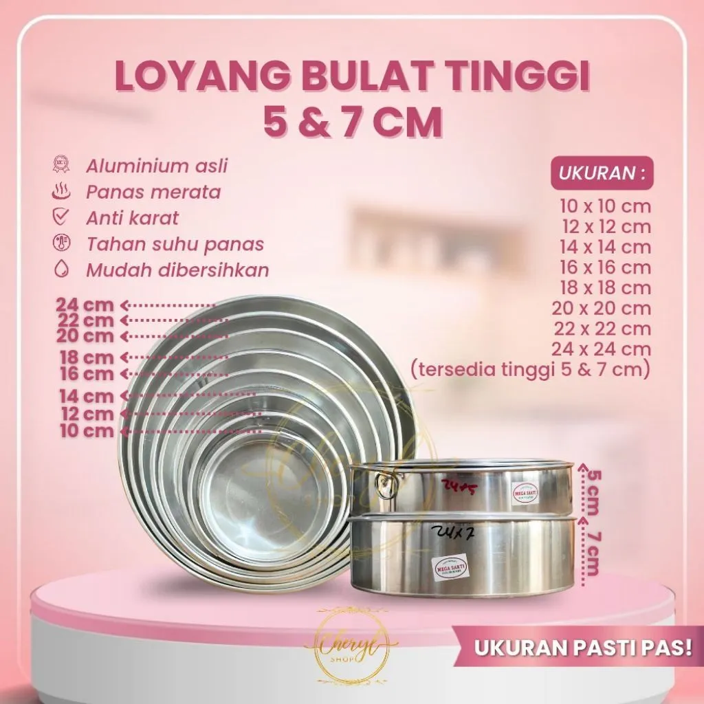 (1 PCS) LOYANG BULAT TINGGI 5 & 7 CM, UKURAN 10 CM & 12 CM & 14 CM & 16 CM & 18 CM & 20 CM & 22 CM & 24 CM / ALUMINIUM MURAH / LOYANG KUE PANGGANG OVEN TAHAN PANAS