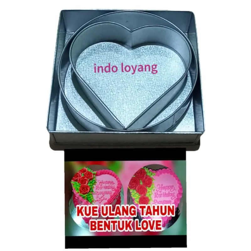 loyang 3pcs beda bentuk kotak bulat hati anti lengket bahan galvalum frem