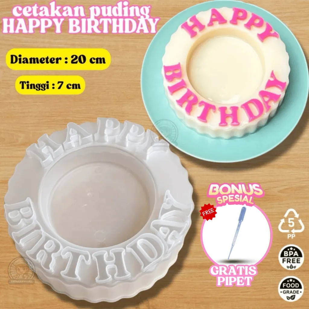 Cetakan Puding Happy Birthday Ulang Tahun Plastik Premium 1,2 Liter FREE PIPET / Cetakan Bolu Ulang Tahun Puding Loyang / Cetakan Agar Jelly Pudding