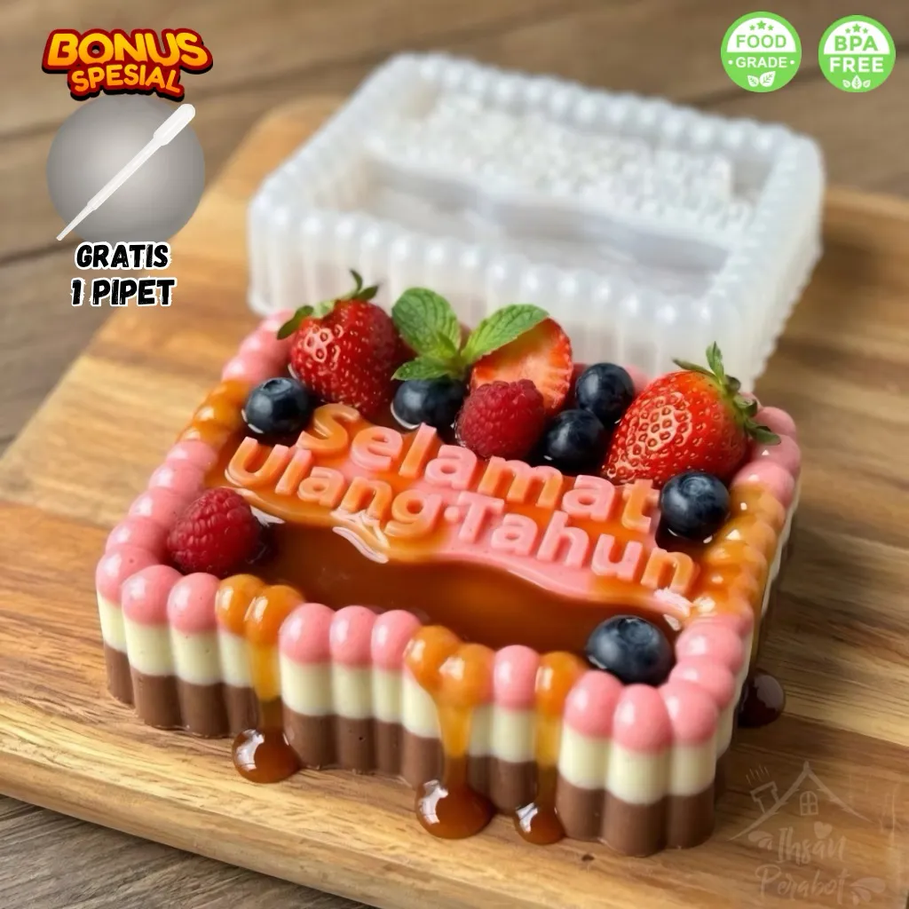 Cetakan Puding Selamat Ulang Tahun Persegi / Plastik Premium 1,5 Liter / Loyang Bolu Happy Birthday Ulang Tahun / Cetakan Agar Jelly pudding