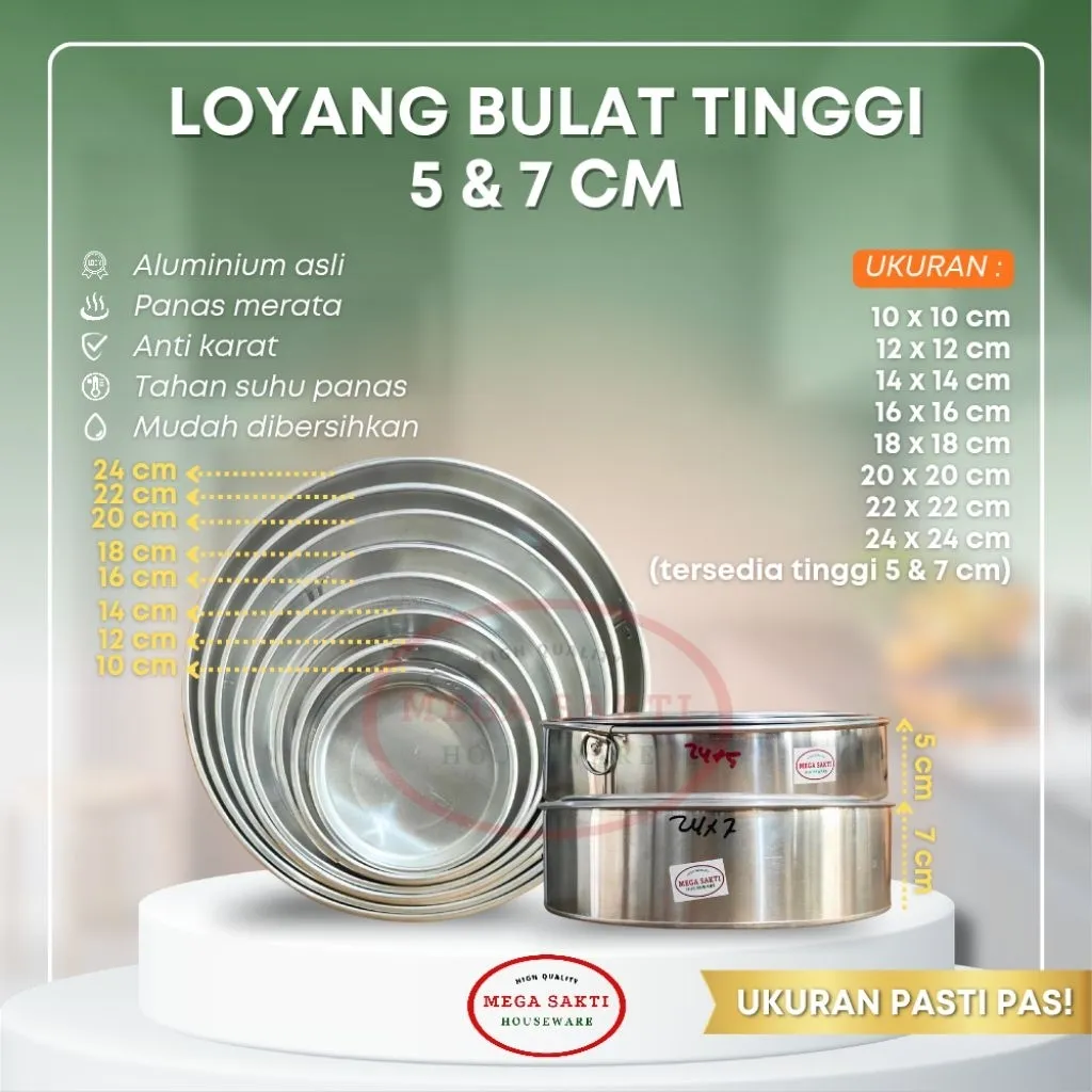 (ISI 1 PCS) LOYANG ALUMINIUM BULAT TINGGI 5 CM & 7 CM DIAMETER 10 & 12 & 14 & 16 & 18 & 20 & 22 & 24 CM / LOYANG CROMBOLONI / LOYANG KUE / LOYANG BULAT / LOYANG BENTO CAKE / ALUMINIUM MURAH